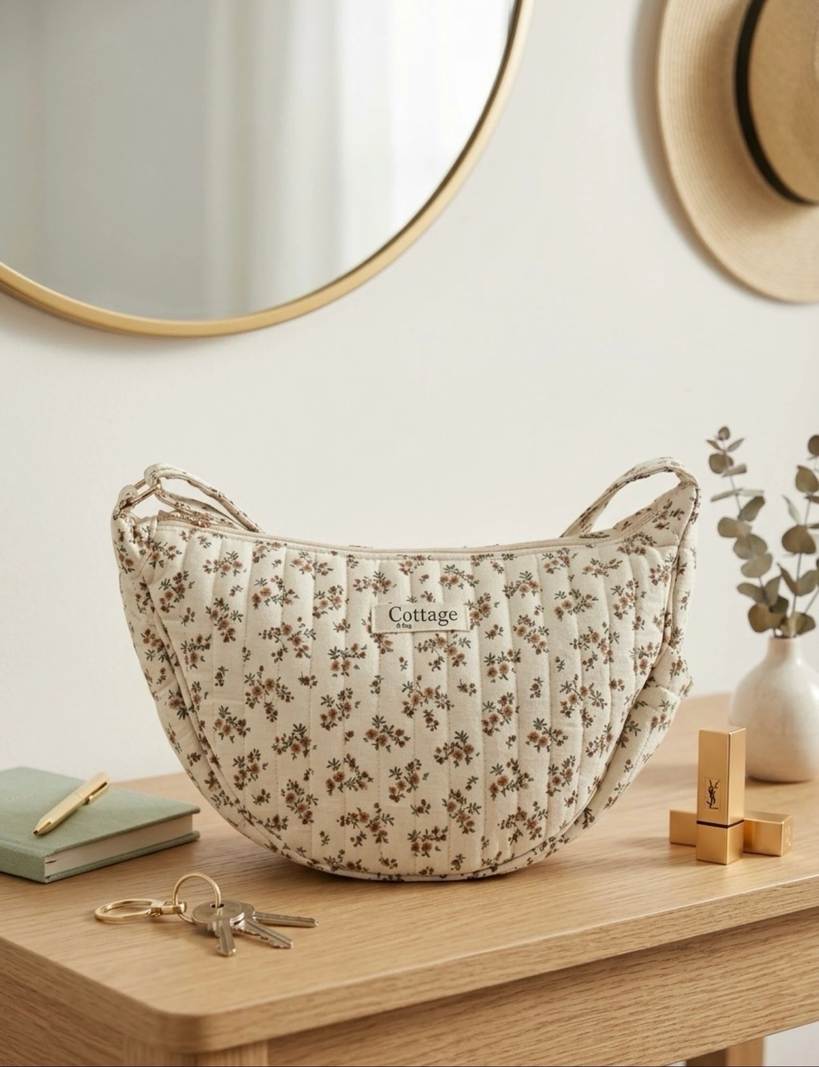 Sac Lune 100% Coton Matelassé Collection Cottage & Bag / Modèle Bouquets Rose 